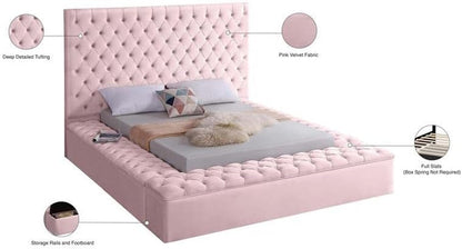 Meridian Furniture Bliss Collection Modern | Contemporary Velvet Upholstered Bed with Deep Button Tufting and Storage Compartments in Rails and Footboard, Pink, Queen7