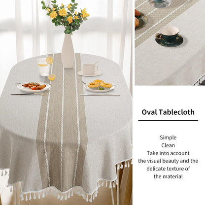 Solid Embroidery Oval Tablecloth with Tassels for Oval Table, 60 X 102 Inch Lace Dust-Proof Table Cover for Kitchen Dinning, Wrinkle Free Anti-Fading Tabletop Decoration4