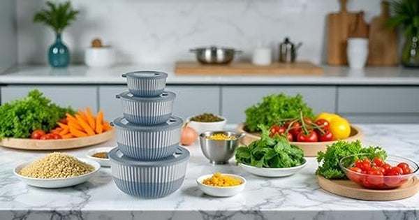 Plastic Mixing Bowls with Lids, 8-Piece Airtight Leak-Proof Nesting Bpa-Free Prep Bowl Set for Kitchen & Food Storage, 500Ml, 1300Ml, 2600Ml & 4200Ml, Microwave & Dishwasher Safe (Gray)8