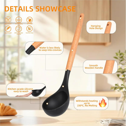 4-Piece Set,3 Silicone Cooking Spoons,1 Grater, Kitchen Utensils,Black4