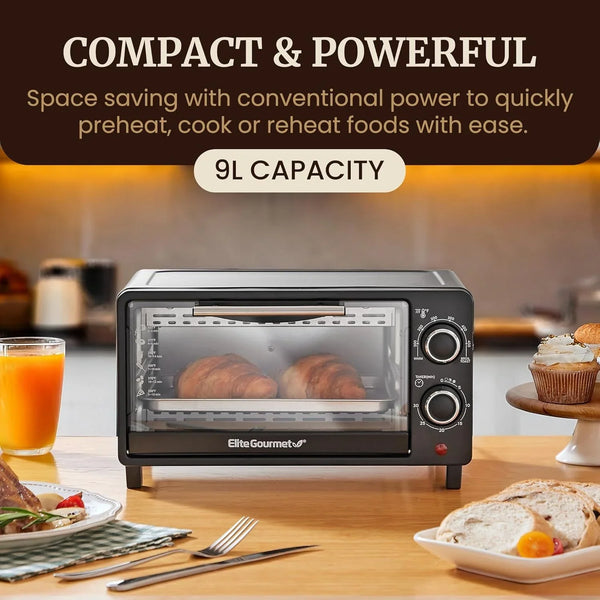 ETO490 9L/4-Slice Oven, 30-Min Timer, Adj. Temp, Black | Includes Baking Pan & Wire Rack - Bake, Broil & Toast Functions for Dorms and Rvs - Countertop Design2