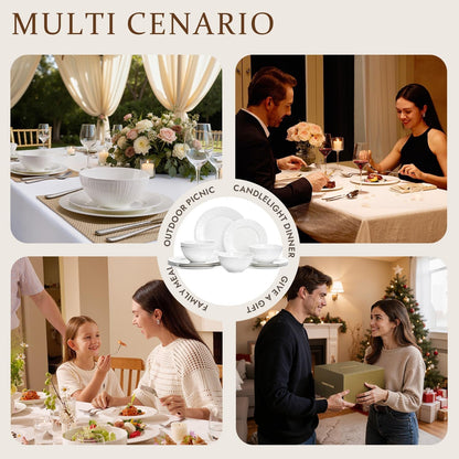 24Pc Textured White Bone China Set Service for 88