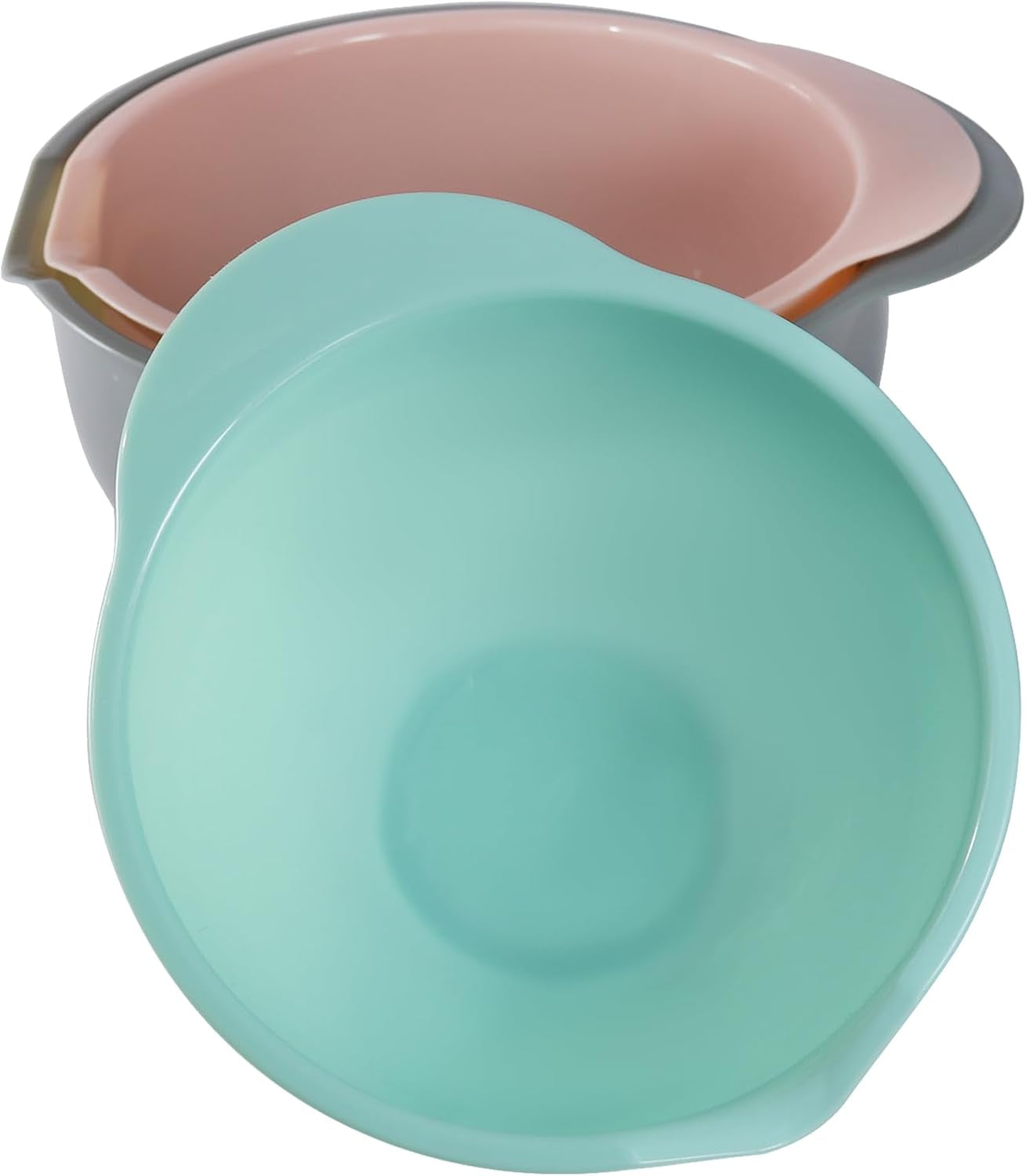 set-of-3-mixing-bowls-with-pour-spout-nesting-design-saves-space-non-slip-bpa-free-dishwasher-safe-plastic-kitchen-cooking-and-baking-supplies-green-pink-grey