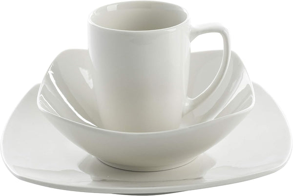Amelia Court Porcelain Chip and Scratch Resistant Dinnerware Set, Service for 4 (12Pcs), White (Soft Square)3