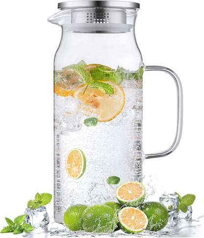 2 Liter 68 Oz Glass Pitcher with Lid and Handle, Glass Carafe for Hot/Cold Water, Large Iced Tea Pitcher for Coffee, Juice and Homemade Beverage1