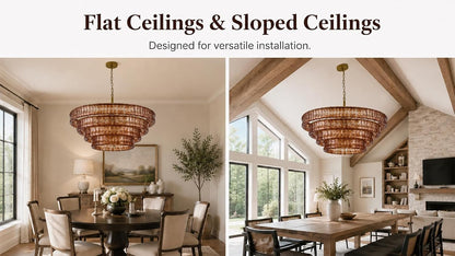 40 Inch Modern round Amber Crystal Glass Chandelier, Large 4-Tier 10 Lights Gold Luxury Hanging Light Fixture, for Dining Room, Kitchen Island, Living Room, Entryway (Included E12 Bulbs)6