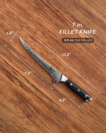 7" Japanese Damascus Fillet Knife for Fish, Filet Boning Knife for Fishing Skinning for Professional & Home Chefs,Ultra Sharp VG10 Full Tang Butcher Knife for Filleting Deboning Meat Cutting5