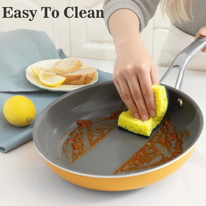 Yellow 10 Piece Ceramic Cookware Set | Pots Pans for Family Meals | Include Saucepan, Saute Pan, Stockpot, Frying Pans, Oven Safe to 480°F, Dishwasher Safe, Non-Toxic PFAS Free, Induction Bases4