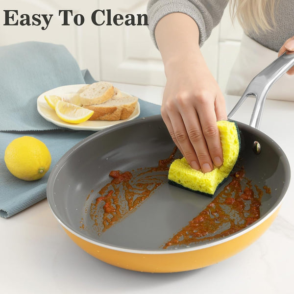Yellow 10 Piece Ceramic Cookware Set | Pots Pans for Family Meals | Include Saucepan, Saute Pan, Stockpot, Frying Pans, Oven Safe to 480°F, Dishwasher Safe, Non-Toxic PFAS Free, Induction Bases4