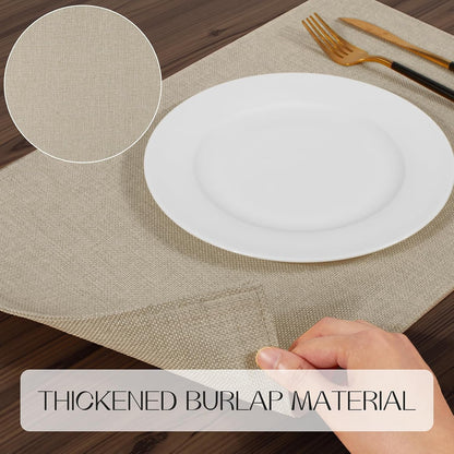 Cloth Placemats Set of 4, Heat Resistant Double Layered Thickened Place Mats, Washable Faux Linen Farmhouse Table Mats for Kitchen/Dining/Party/Outdoor, Beige3