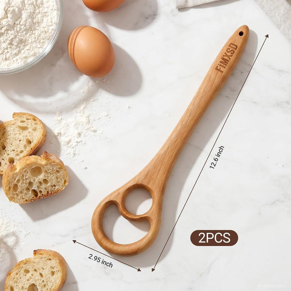 2 Pack Wooden Danish Dough Whisk, 12.6" Handcrafted Dutch Bread Whisk, Seamless & Easy to Clean Sourdough Whisk for Pizza, Batter & Professional Baking2