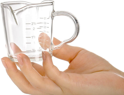 4 Pack Double Spouts Measuring Cups Espresso Shot Glass with Handle, 2.5 Oz Mini Milk Triple Pitcher Barista Clear Graduated Cups for Coffee, Wine, Bar, Party3