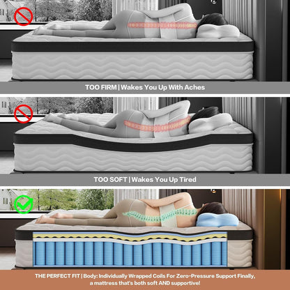12 Inch Full Size Mattress, Hybrid Bed Mattress in a Box, 75" X 54" | Memory Foam Hybrid, Back Support & Pressure Relief, Motion Isolation, Certipur-Us Foam, Medium Firm, Colchones Full7