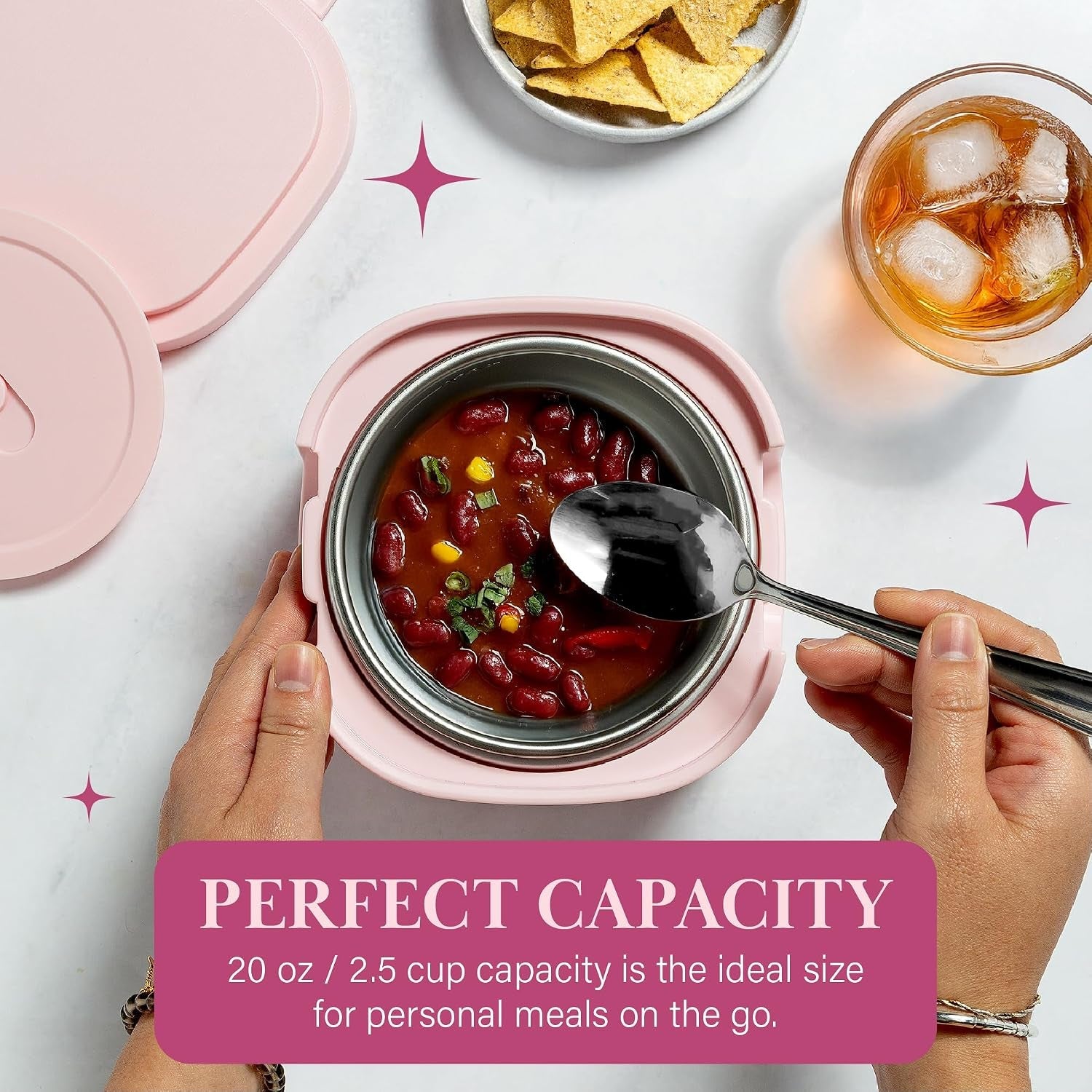 electric-lunch-warmer-20-ounce-stainless-steel-portable-food-container-with-sealing-lid-removable-2-5-cup-inner-dish-that-s-hot-front-decal-pink
