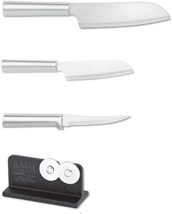 Cutlery 3-Piece Cook'S and Parer Knife Set & Sharpener, Silver | Cook'S, Cook'S Utility, and Super Parer Knives with Quick Edge Sharpener, Stainless Steel Blades, Cast Aluminum Handle1