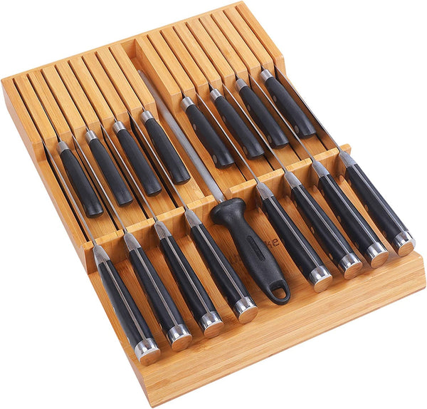 In-Drawer Knife Block Bamboo Kitchen Knives Drawer Organizer Large1