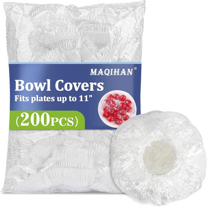 200 Bowl Covers for Bread Proofing - Medium Plastic Wrap for Food | Stretch Elastic Food Cover for Outside, Reusable Shower Caps for Sourdough Bread Starter Basket, Baking Essential Supplies1