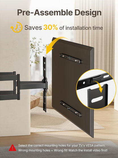 1.1-Inch Ultra Slim Full Motion TV Wall Mount for 43-90 Inch Tvs | Low-Profile Mount Holds 132 Lb at Full 16.5 in Extension; ±60° Swivel, Preassembled, Max VESA 600X400 Mm, 16/18 in Wood Studs5