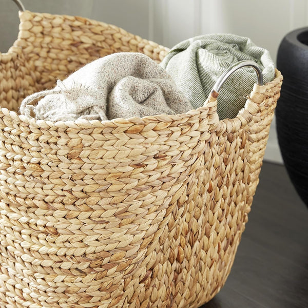Deco 79 Seagrass Handmade Decorative and Functional Storage Basket Large Woven Basket Organizer with Ring Metal Handles, Basket for Storage 21" X 17" X 19", Brown5