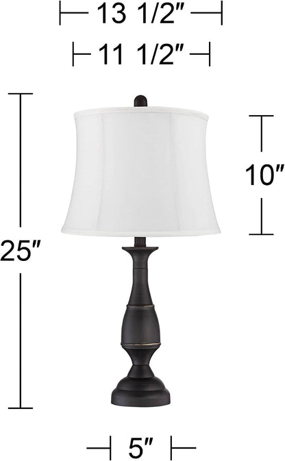 Ben 25" High Table Lamps Set of 2 Dark Bronze Brown Farmhouse White Shade | Traditional Rustic Candlestick Metal Bedroom Living Room House Bedside Nightstand Office Softback Drum Shade4