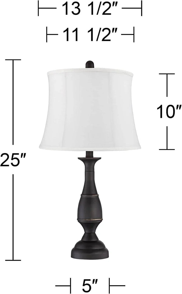 Ben 25" High Table Lamps Set of 2 Dark Bronze Brown Farmhouse White Shade | Traditional Rustic Candlestick Metal Bedroom Living Room House Bedside Nightstand Office Softback Drum Shade4