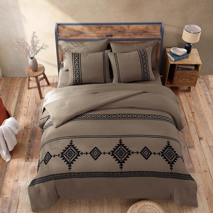 Embroidery Queen Comforter Set 7 Pieces Taupe Grey Bed in a Bag4