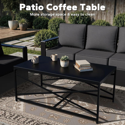 Outdoor Aluminum Furniture Set, 4-Piece Patio Conversation Set, 2 Swivel Chairs, 1 Sofa and 1 Table, All-Weather Metal Frame, 6" Thick Removable Cushions, Deep Setting for Garden, Poolside and Porch8