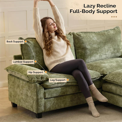 87" Convertible Sectional Sofa,L-Shaped Deep Seat Sofa Couch for Living Room,Modern 2-Seat Loveseat Sofa with Ottoman for Small Space(Olive Green)3