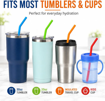 Reusable Silicone Straws for Tumblers, Smoothies & Kids Drinks – 15 Pack Flexible Bpa-Free Drinking Straws with 2 Cleaning Brushes – Soft on Teeth & Lips – Fits 20Oz & 30Oz Tumblers4