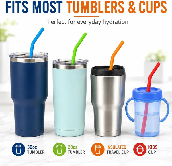 Reusable Silicone Straws for Tumblers, Smoothies & Kids Drinks – 15 Pack Flexible Bpa-Free Drinking Straws with 2 Cleaning Brushes – Soft on Teeth & Lips – Fits 20Oz & 30Oz Tumblers4