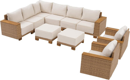 10-Piece L-Shape Patio Wicker Furniture Set with 9.5" Thick Cushion8