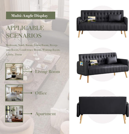 57” Faux Leather Loveseat Sofa, Small Tufted Couch (1, Black)8