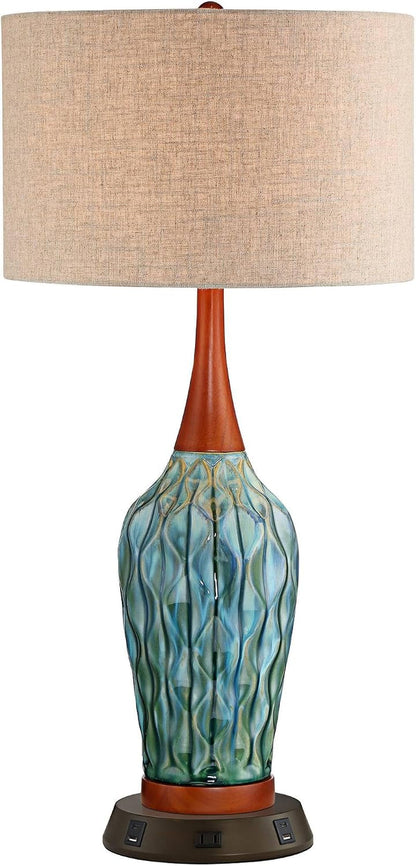 Rocco 30" Large Table Lamp Blue Ceramic USB Workstation Base Handmade2