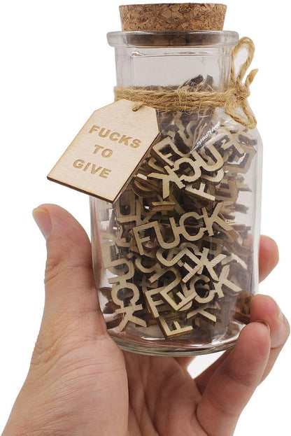 Fuck Jar（5Oz） Gift Jar,Fucks to Give,Fuck Wooden Cutout Letter Piece Bad Mood Vent Spoof Birthday Day,Holiday, Thanksgiving Christmas Gifts to Friend,Gag Funny Gift1