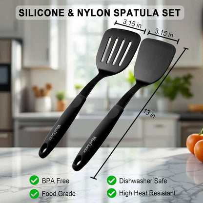 Spatula Set, 2 Pack Nylon Kitchen Spatula, Solid & Slotted Spatulas2