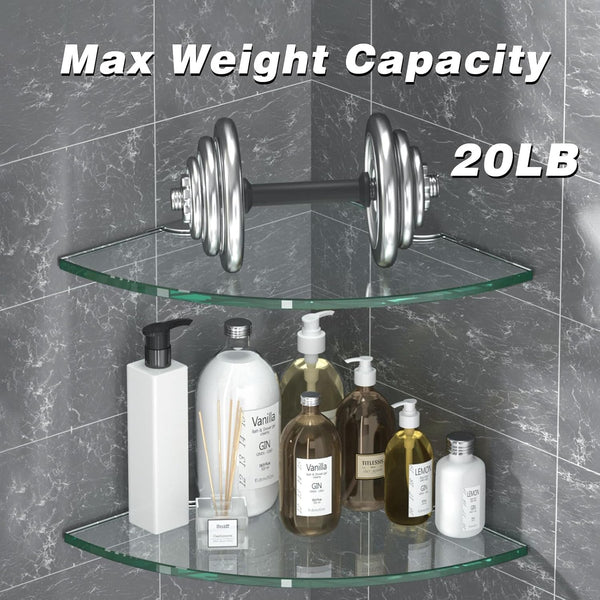 Corner Glass Shower Caddy 2 Pack 8Mm-Thick Tempered Glass Shelf No Drilling Wall Mount Corner Mounted Shelves Space Saver Adhesive Bathroom Home Shelf Shampoo Holder Organizer Strong Adhesion3