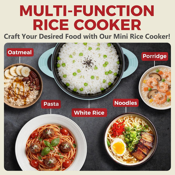 Small Rice Cooker 2-Cup Uncooked/ 4-Cup Cooked, Mini Hot Pot Electric, Mini Electric Pot, Ceramic Rice Cooker, Small Rice Steamer, Noodle & Oatmeal Cooker, Dual Modes, Single Serve, Aqua2