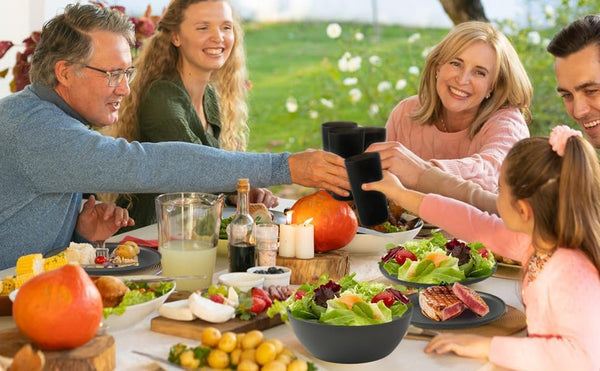 24Pcs Matte Black Dinnerware Set, Plates Bowls & Cups, Unbreakable Dishes for 8, Reusable Bpa‑Free Tableware, Dishwasher Safe for Kitchen Party Picnic Camping, Bonus Cutlery Set Included6