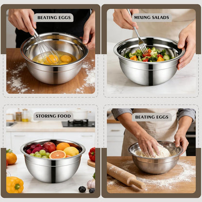 Stainless Steel Mixing Bowls with Lids, 5 Pcs Mixing Bowls with Lids Set Included 3 Grater Attachments, Size 4.5, 4, 3.5, 2.1, 1.5QT Mixing Bowl Set for Baking and Serving (Black, 5 Pack)6