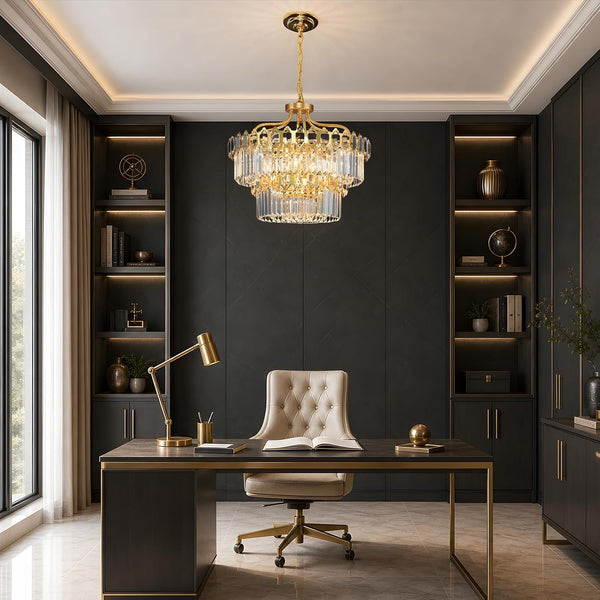 15-Light Modern Luxury Gold round Crystal Chandeliers for Dining Room 24"9