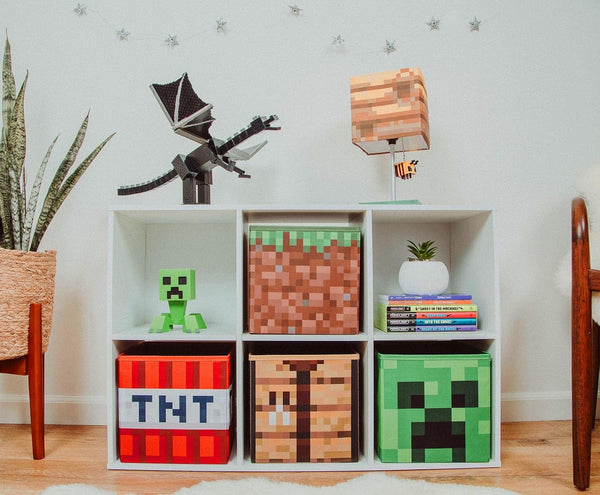 Minecraft 10-Inch Storage Set of 4 Bins | Includes Creeper, TNT, Grass, Crafting Table | Fabric Basket Container, Cubby Closet Organizer, Home Decor for Playroom | Video Game Gifts and Collectibles6