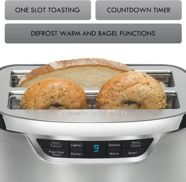 Kenmore Elite Toaster 4-Slice -Wide Slot Countertop Stainless Steel Auto Lift Toasters, Grill or Toast Bread Bagel & Buns, Commercial Easy Tray Clean Function with Compact Pop up Tostadora De Pan3