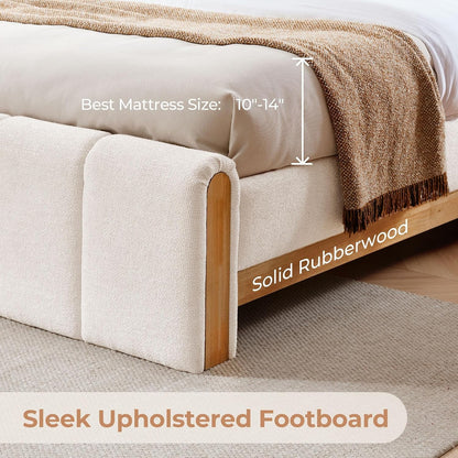 CHITA King Size Chenille Upholstered Platform Bed with Headboard, Cream4