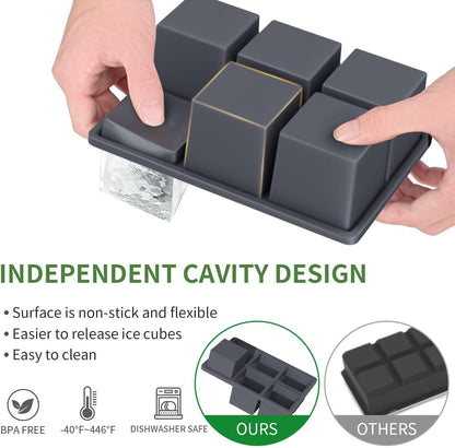 Large Ice Cube Tray for Whiskey:  Silicone Ice Cube Trays with Lid - 2Pack Big Square Old Fashioned Ice Cube Maker for Cocktail - 2Inch Huge Cubed Ice Trays for Whisky2