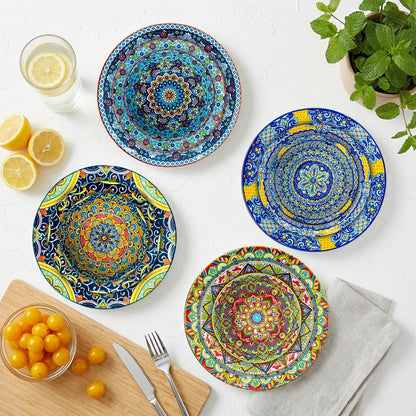 12 Pieces Dinnerware Sets, Ceramic Plates and Bowls Set, Microwave and Dishwasher Safe, Scratch Resistant, Bohemian Style Dishware Set, Service for 43