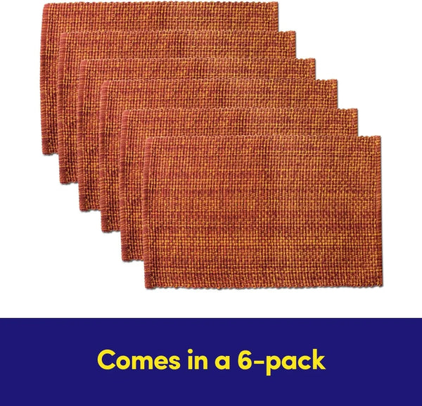 100% Cotton Placemats for Dining Room Rectangle Two Tone Woven Fabric 13" X 19" Soft Durable Table Mat Set, Set of 6, Rust4