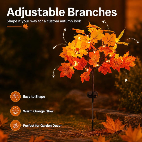 Fall Decor Solar Garden Lights, 2 Pack Maple Leaf Path Lights with 8 Lighting Modes, 40LED Maple Trees Stake Lights, Pathway Lights for Autumn Patio Halloween Thanksgiving Decorations (Orange - Leaf)6