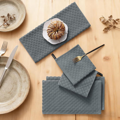 8 Pack 100% Cotton Kitchen Towels and Dishcloths Set, Dark Grey6
