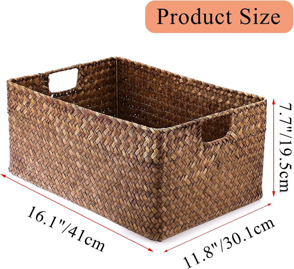 Seagrass Storage Baskets Bin for Shelf, X-Large Woven Wicker Basket2