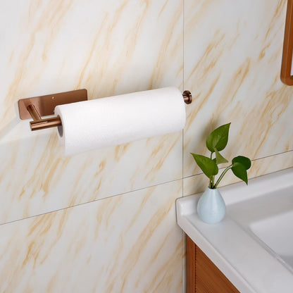 Paper Towel Holder - Self Adhesive Paper Towel Holder Wall Mount for Kitchen Rack， Adhesive Paper Towel Roll Rack for Bathroom Towel Kitchen ， Stainless Steel-Rose Gold5
